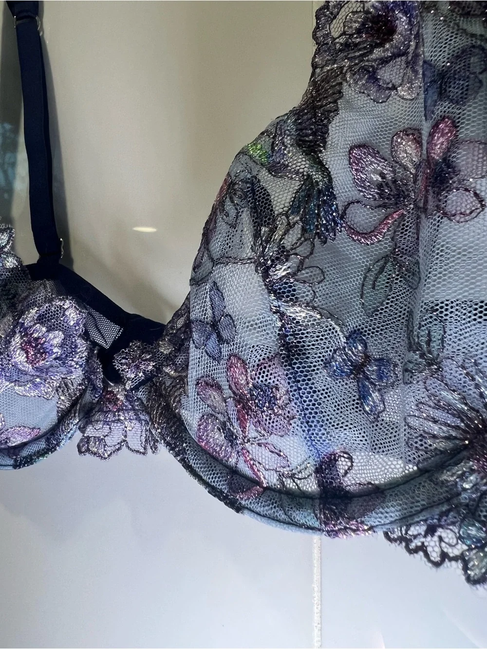 Victoria’s Secret 34B Limited Edition Blue Floral Sheer Lace Underwire Bra